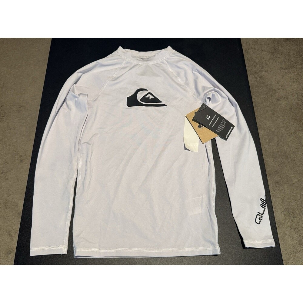 Quiksilver Boys UPF 50+ Long Sleeve Rash Guard White Size 12 NWT Surf Swim